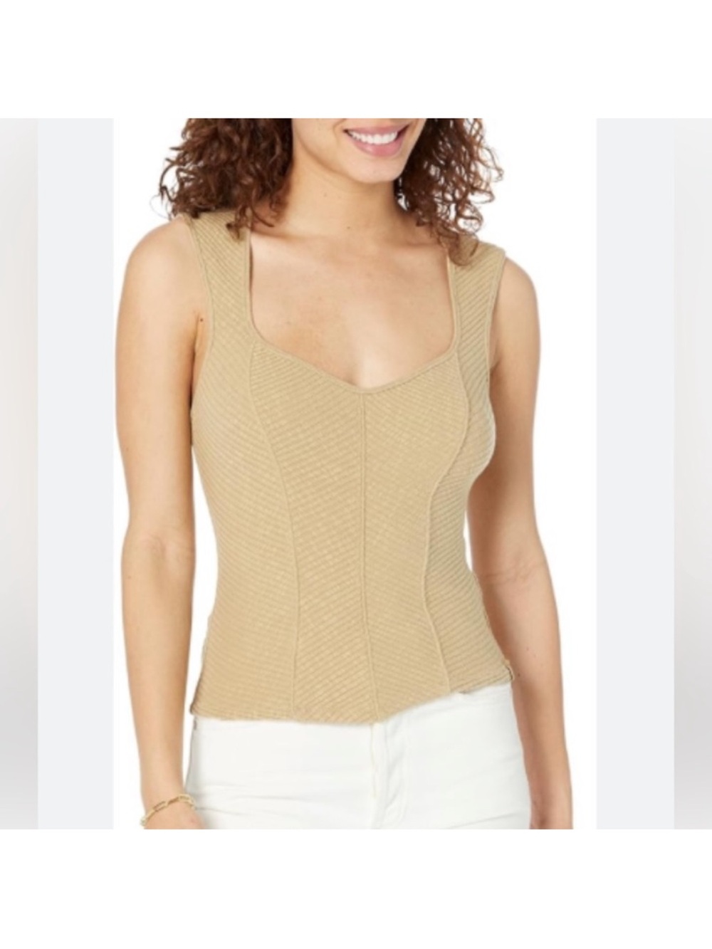 Free People Boss Babe Ribbed-Knit Corset Tank Top $68